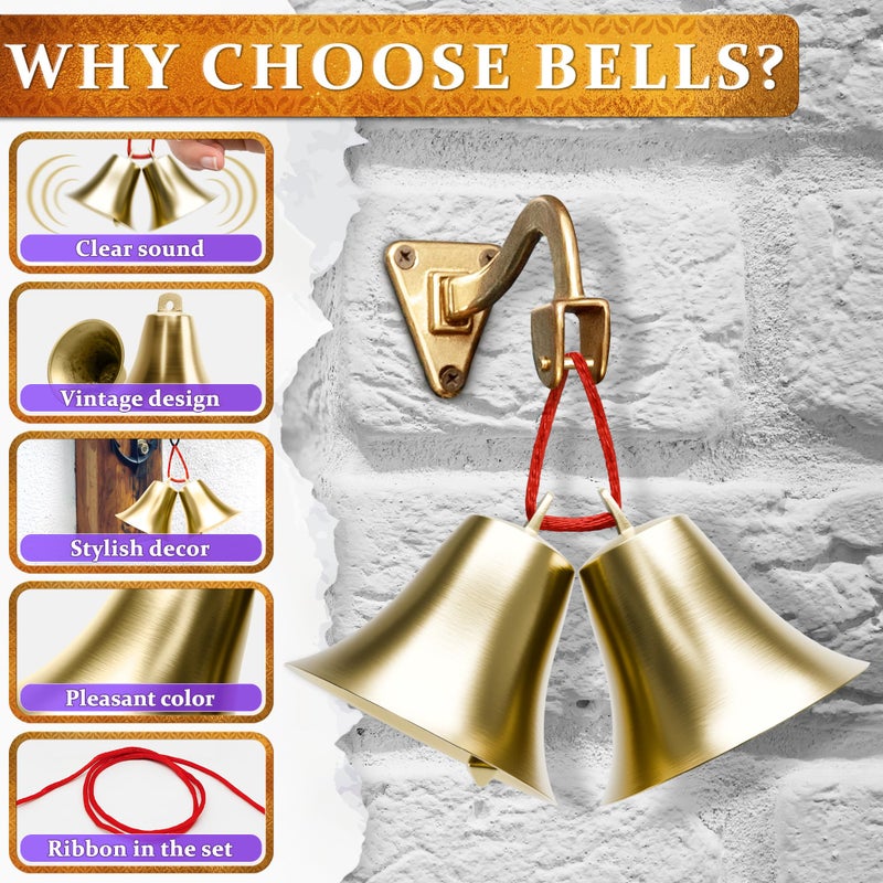 LAGARTO 2 Pcs Vintage Brass Bells for Door Knob - Small Bell for Door Opening (2"" x 1.8"") with Hanging Loop for Decorations  Crafts & Alerts - Clear Ringing Sound for Home  Office and DIY Projects - Image 4